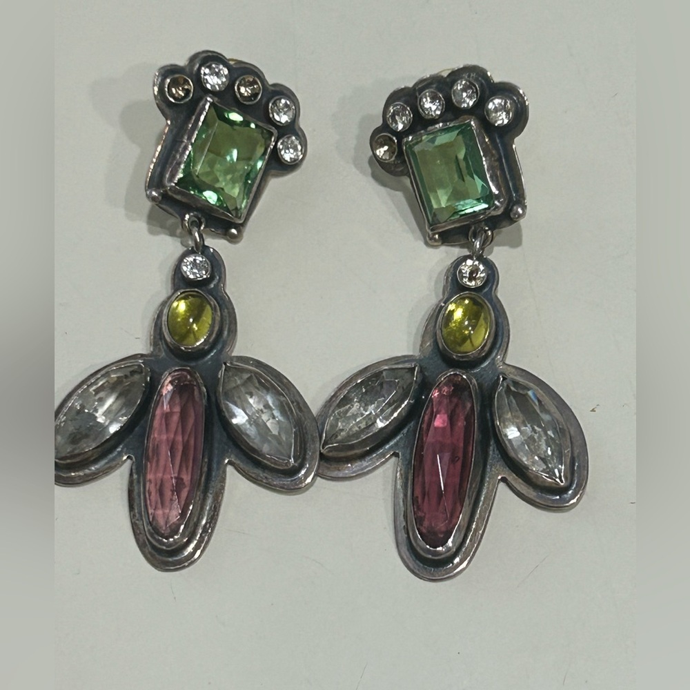 Taxco Mexico Sterling Silver and Gemstone Pierced Earrings